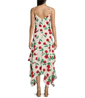 I.N. San Francisco Floral Print V-Neck Spaghetti Strap Ruffled Midi Dress