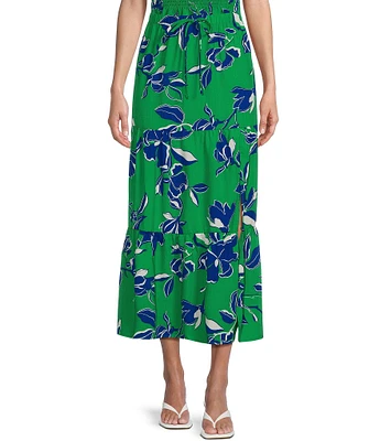 I.N. San Francisco Floral-Printed Tiered Side-Slit Coordinating Long Skirt
