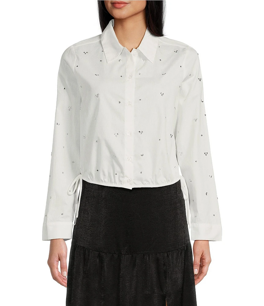 I.N. San Francisco Long Sleeve Button-Up Embellished Top