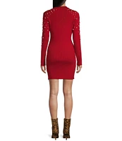 I.N. San Francisco Long Sleeve Pearl-Beaded Bodycon Sweater Dress