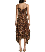 I.N. San Francisco Printed Ruffle V-Neck Maxi Asymmetrical Hem Slip Dress