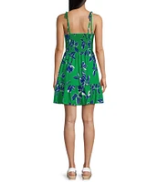 I.N. San Francisco Sleeveless Floral-Printed Smocked-Bodice Mini Dress
