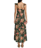 I.N. San Francisco Sleeveless V-Neck Flutter Floral Hi-Low Dress