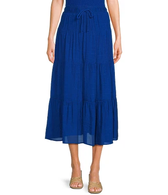 I.N. San Francisco Solid Tiered Gauze Texture Coordinating Long Skirt