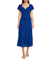 I.N. San Francisco Solid Tiered Gauze Texture Coordinating Long Skirt