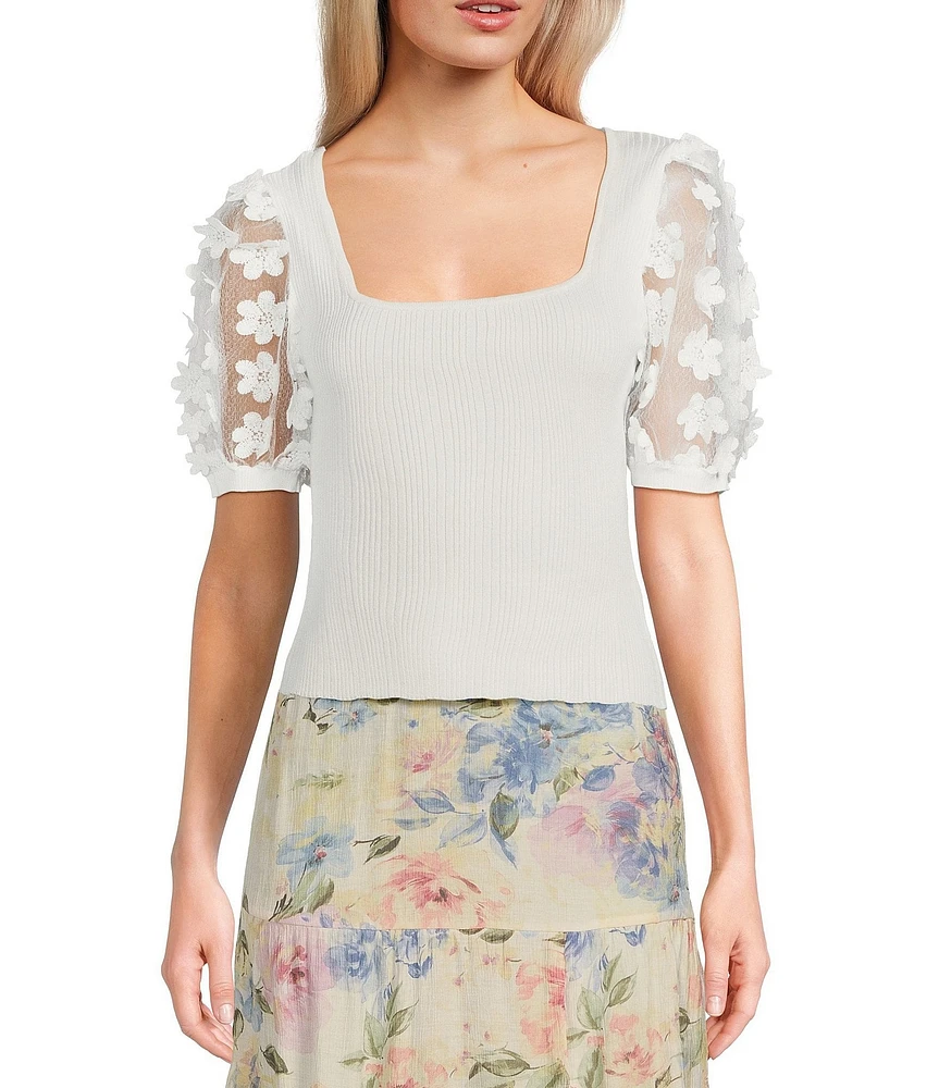 I.N. San Francisco Square Neck Short Floral Sleeve Top