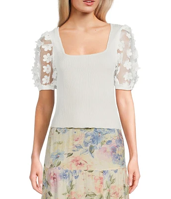 I.N. San Francisco Square Neck Short Floral Sleeve Top