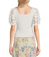 I.N. San Francisco Square Neck Short Floral Sleeve Top