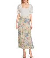 I.N. San Francisco Square Neck Short Floral Sleeve Top