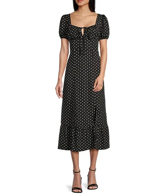 I.N. San Francisco Square Neck Short Puff Sleeve Dotted Midi Dress