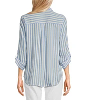 I.N. San Francisco Striped Collared 3/4 Roll Tab Sleeve Button-Front Shirt