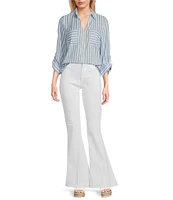 I.N. San Francisco Striped Collared 3/4 Roll Tab Sleeve Button-Front Shirt