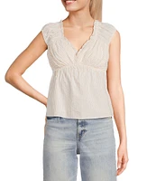I.N. San Francisco Striped V-Neck Flutter Sleeve Baby Doll Top