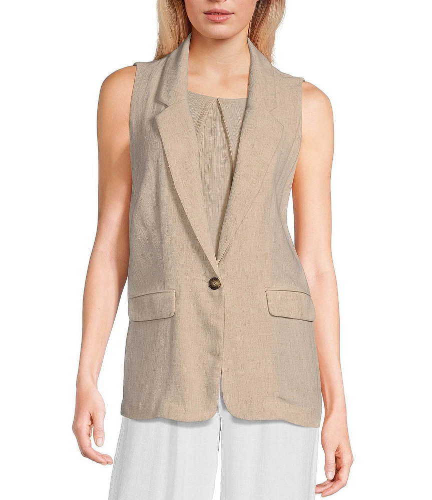 I.N. San Francisco Suiting Button Front Linen Blend Vest