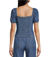 I.N. San Francisco Sweetheart Ruffle Neck Short Sleeve Cropped Coordinating Denim Top