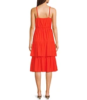 I.N. San Francisco Textured Sweetheart Neck Tie Front Tiered Dress