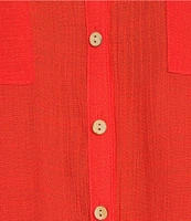 I.N. San Francisco Textured Woven 3/4 Roll Tab Sleeve Patch Pocket Button Front Shirt
