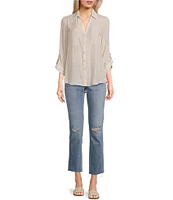 I.N. San Francisco Textured Woven 3/4 Roll Tab Sleeve Patch Pocket Button Front Shirt