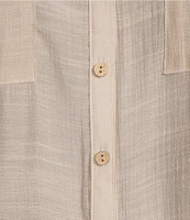 I.N. San Francisco Textured Woven 3/4 Roll Tab Sleeve Patch Pocket Button Front Shirt
