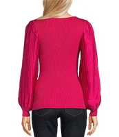 I.N. San Francisco V-Neck Long Pleated Sleeve Pullover Sweater