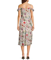 I.N. San Francisco Wildflower Print Off The Shoulder Spaghetti Strap Cowl Neck Midi Slit Dress