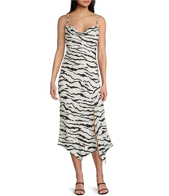 I.N. San Francisco Zebra Print Drape Neck Slip Dress