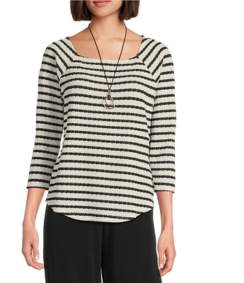 I.N. Studio Knit Stripe Square Neck 3/4 Sleeve Top
