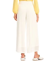 I.N. Studio Petite Size Solid Crepon Novelty Elastic Waist Wide Leg Pull-On Pants