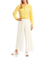 I.N. Studio Petite Size Solid Crepon Novelty Elastic Waist Wide Leg Pull-On Pants