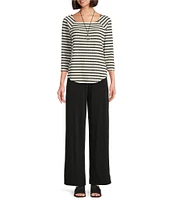 I.N. Studio Stretch Knit Ruched Waist Wide Leg Pull-On Ankle Pants