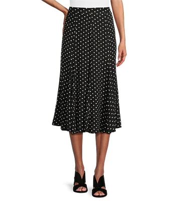 I.N. Studio Woven Dot Print Pull-On Godet Midi Skirt