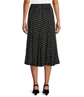 I.N. Studio Woven Dot Print Pull-On Godet Midi Skirt