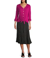 I.N. Studio Woven Dot Print Pull-On Godet Midi Skirt