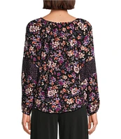 I.N. Studio Woven Mixed Print Crew Neck Long Sleeve Top
