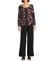 I.N. Studio Woven Mixed Print Crew Neck Long Sleeve Top