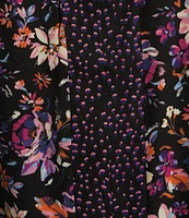 I.N. Studio Woven Mixed Print Crew Neck Long Sleeve Top