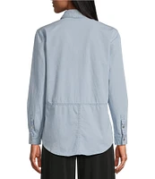 I.N. Studio Woven Point Collar Long Roll-Tab Sleeve Tie-Front Chambray Washed Shirt