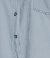 I.N. Studio Woven Point Collar Long Roll-Tab Sleeve Tie-Front Chambray Washed Shirt