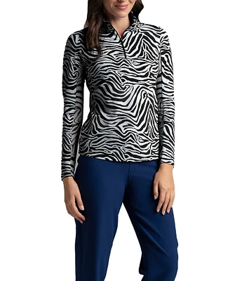 IBKUL Cecilia Animal Print Long Sleeve Mock Neck Top