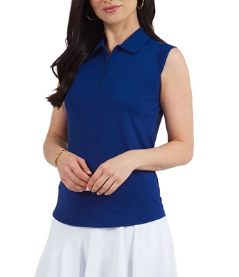 IBKUL Essential Solid Sleeveless Point Collar Polo Top