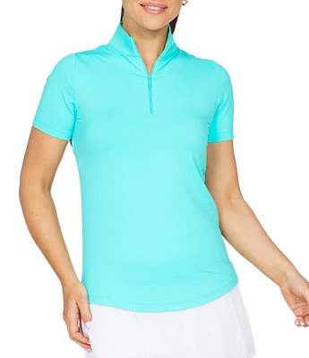 IBKUL Essential Solids Short Sleeve Quarter Zip Top