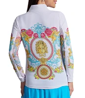 IBKUL Lala Print 1/4 Zip Mock Neck Long Sleeve Top