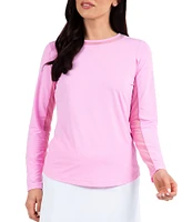 IBKUL Long Sleeve Mesh Inlay Crew Neck Top