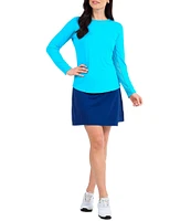 IBKUL Long Sleeve Mesh Inlay Crew Neck Top