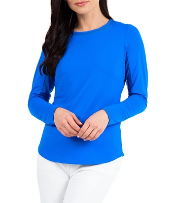 IBKUL Long Sleeve Mesh Inlay Crew Neck Top