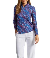 IBKUL Patriotic Confetti Print Zip Mock Neck Long Sleeve Pullover