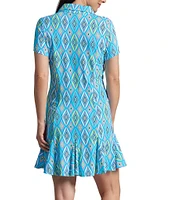 IBKUL Romina Print Zip Polo Collar Short Sleeve Godet Hem Dress