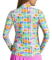 IBKUL Tatiana Print 1/4 Zip Mock Neck Long Sleeve Top
