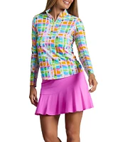 IBKUL Tatiana Print 1/4 Zip Mock Neck Long Sleeve Top