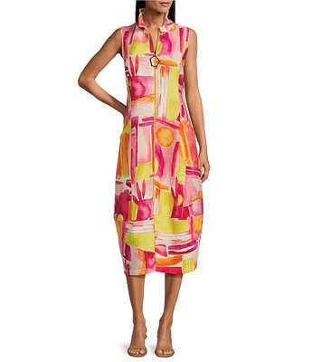 IC Collection Abstract Geo Print High Wire Collar Sleeveless Print Dress